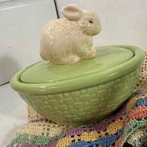 Vintage Hallmark ceramic bunny on covered dish